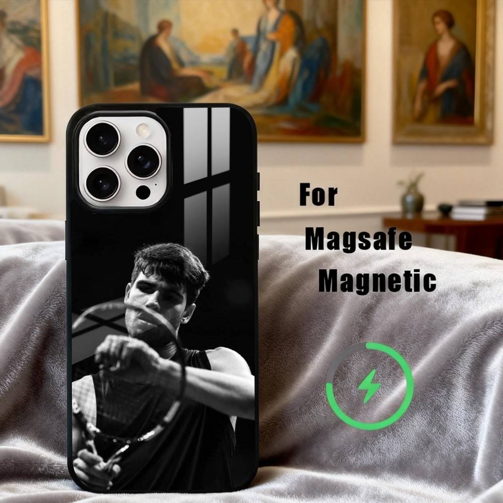 Custodia per telefono del campione di tennis C-Carlos A-Alcaraz Per iPhone17,16,15,14,13,12,11 Plus,Pro Max Magnetica Per Ricarica Wireless Magsafe