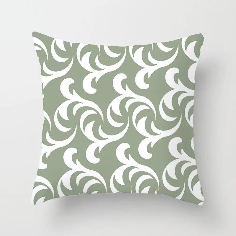 Delicate Fresh Green Pillowcase Art Pattern Cushion Cover Geometric Breathable Decoration