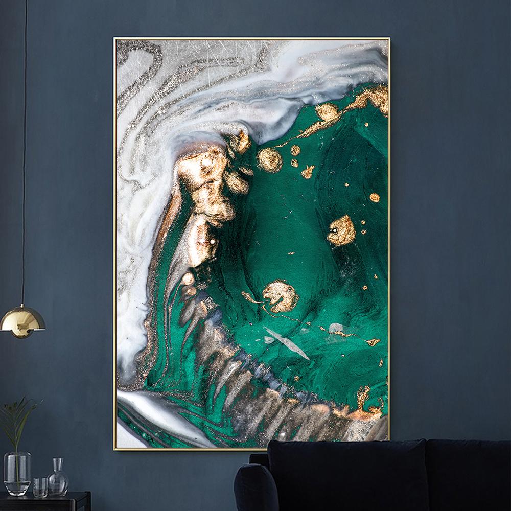 

Скандинавский современный творческий абстрактный зеленый золотой фольги художественный холст плакат абстрактная живопись печать настенная картина для декора гостиной 20*40cm