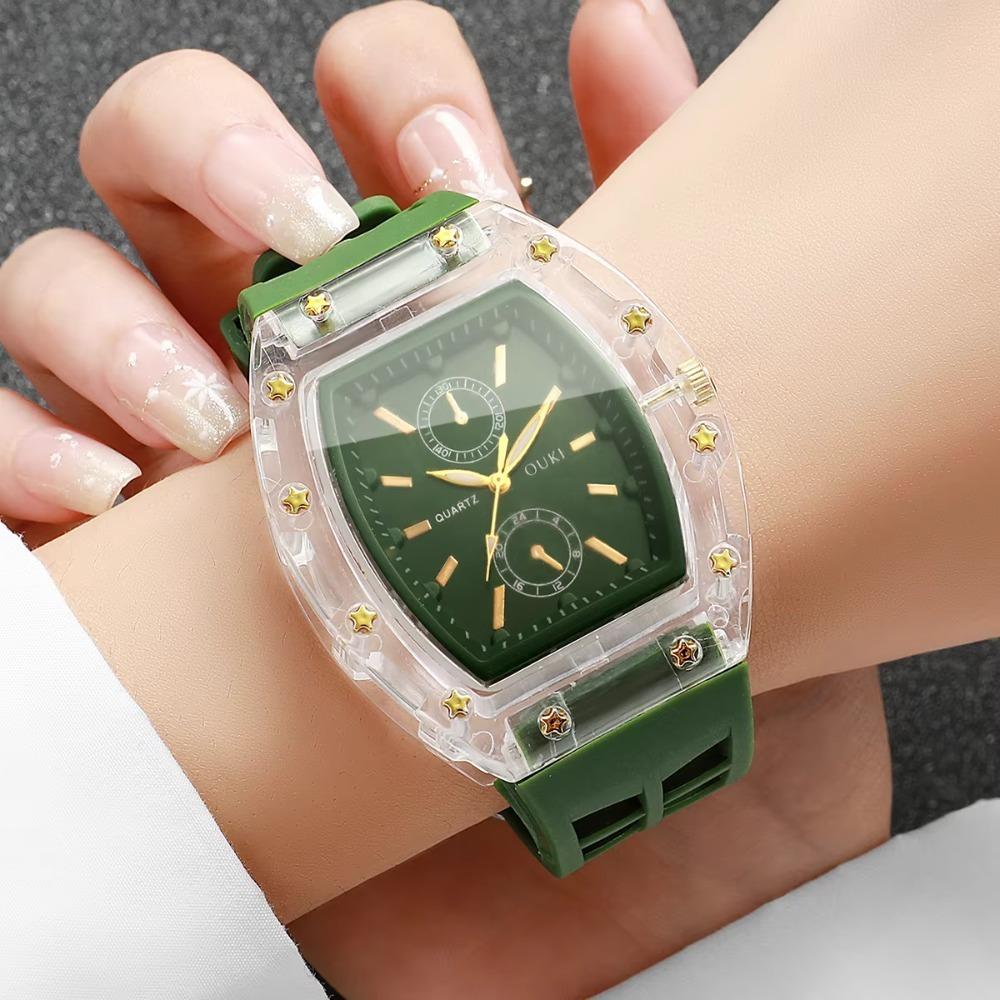 Tonneau Case Women Quartz Watch Silicone Strap Casual Daily Watch Analog Sport Watch Men Women