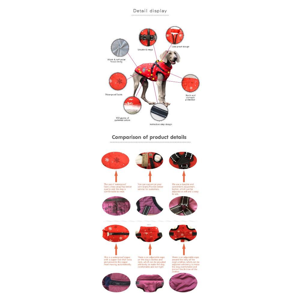 Autumn and Winter New Christmas Pet Clothes Big Dog Reflective Outdoor Jacket Dog Warm and Cold Cotton-padded Clothes