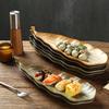 Leaf Stoneware Plate Delicate Barbecue PlateVintage Shaped Ceramic Strip Plate Commercial Sushi Plate
