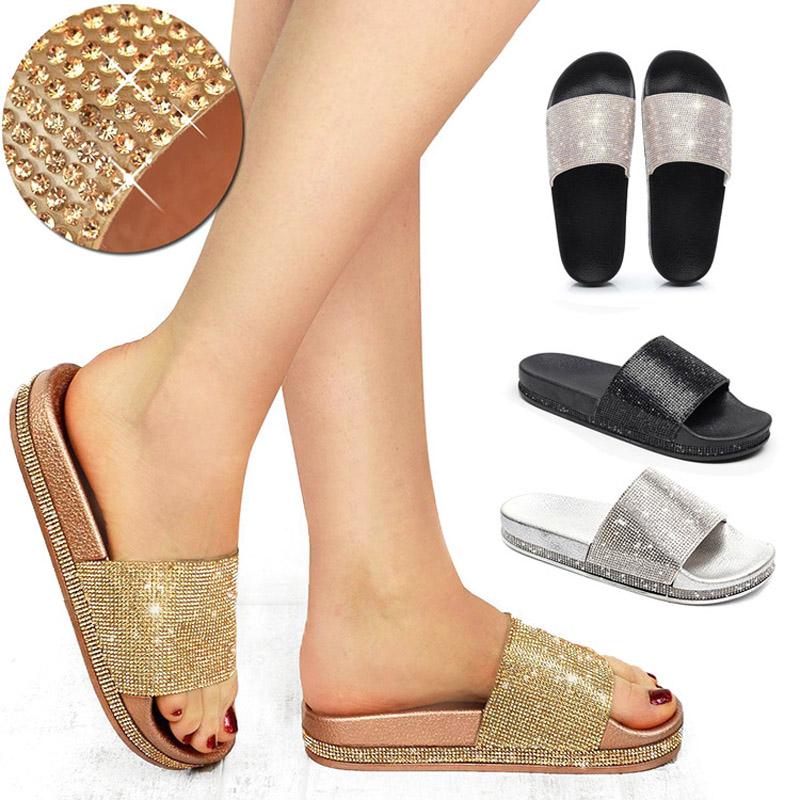 Sandales à plateforme Bling Été Femmes Pantoufle Nouvelle Mode Strass Dame Pantoufle de Plage Chaussures Tongs Slides Talons Hauts WSH3646