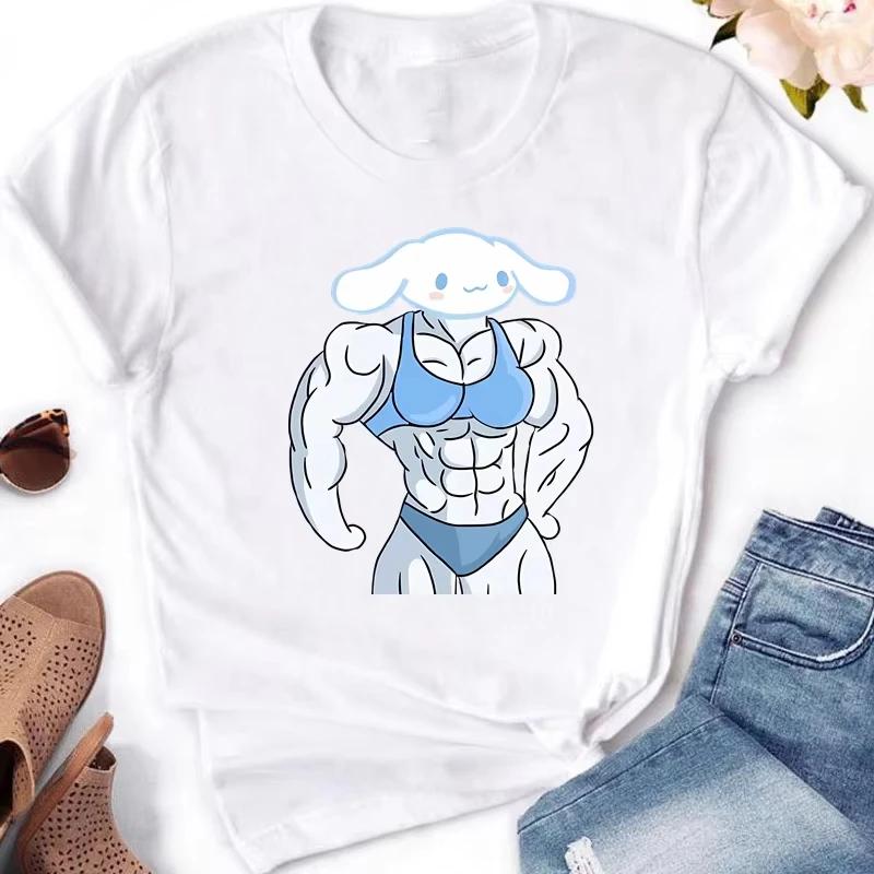 Muscle Sanrioes Womens TShirt Anime HelloKitties Cinnamon Kuromis Fun Model Cartoon Clothing Casual Cotton Couples TShirt