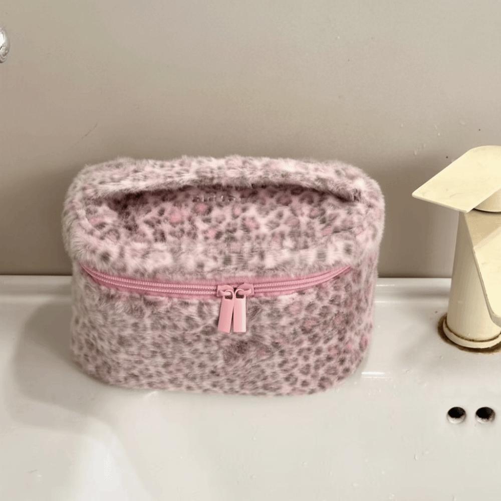 

New Handheld Makeup Bag Leopard Portable Small Cosmetic Pouch Multi-functional Zipper Design Storage Case Women Girls рожевий