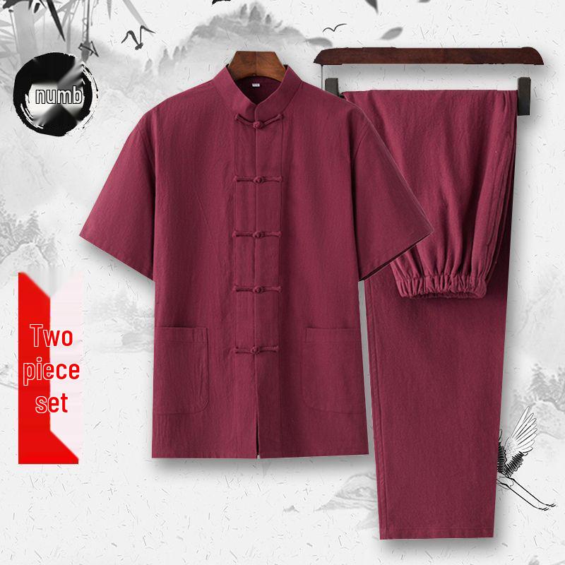 Men's Tang Suit Cotton & Linen Hanfu: Traditional Chinese Costume for Meditation & Tea Ceremonies (Spring-Summer-Fall)