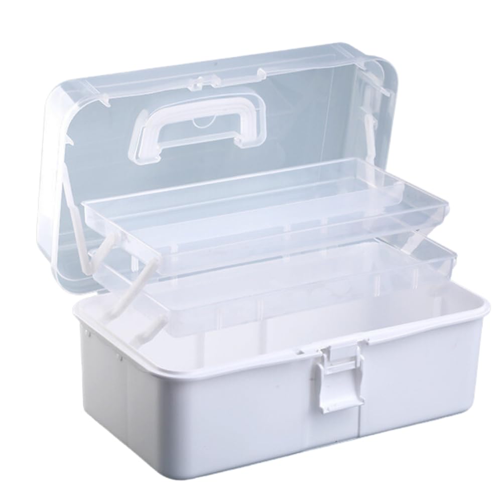 

ideamall Большой объем для хранения мелкого шитья с ручкой Средний ящик для инструментов, Коробка, Многофункциональный, Складной, 3-ярусный, Инструменты, Предметы, Принадлежности, (Белый, белый