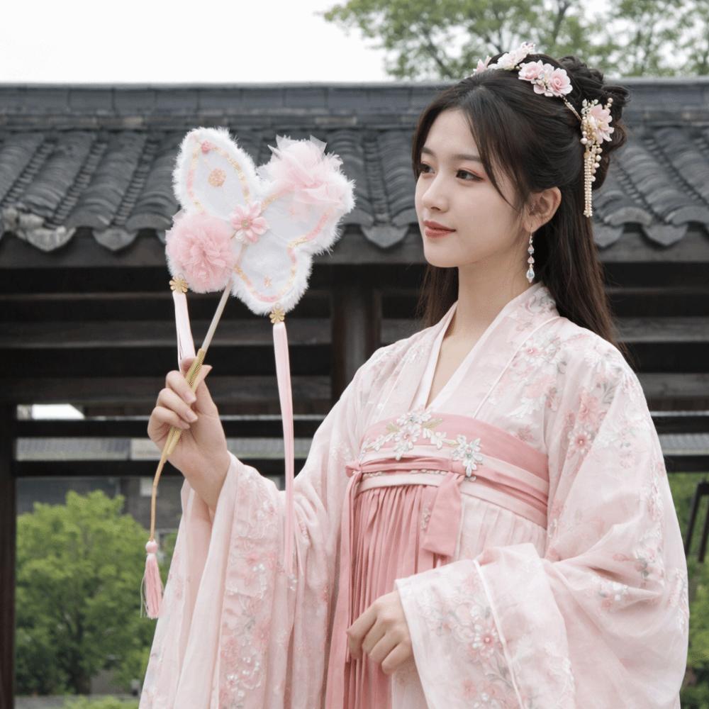 Handmade Silk Flower Fan Fluffy Embroidered Fan Elegant Photo Props Dance Performance