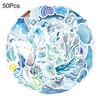 50Pcs Blue Ocean Graffiti Stickers Waterproof Strong Adhesive Clear Print Luggage Water Bottles Laptops Stickers DIY Decoration