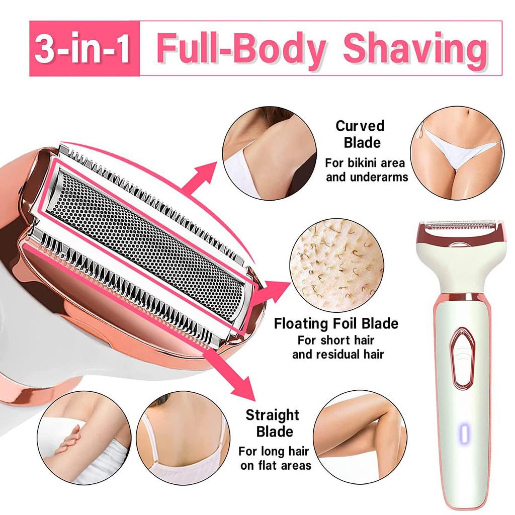 Women's Four-in-One USB Rechargeable Electric Shaver for Legs, Armpits, and Pubic Hair