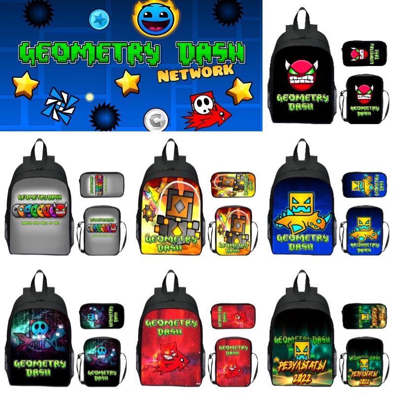 16-inch Children's Backpack Set Geometric Dash Durable Shockproof And Lightweight