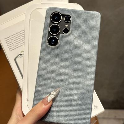 Cowboy Jeans Stoff Rüstung Rahmenloses Case Für Samsung S25 S24 S23 S22 Ultra Hülle Candy Denim Schutz Hülle Harte Handyhülle