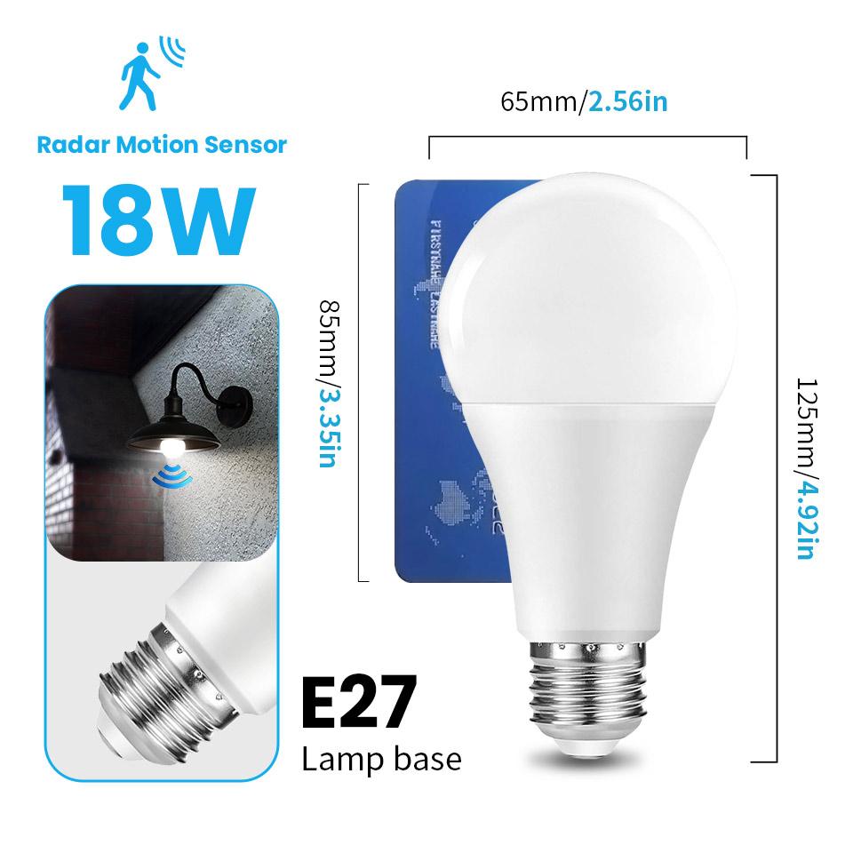 2PCS /Pack LED Bulb Light E27 Radar Motion Sensor 220V White Lamp Working in Night Auto On for Home Living Room Stairs Pathway