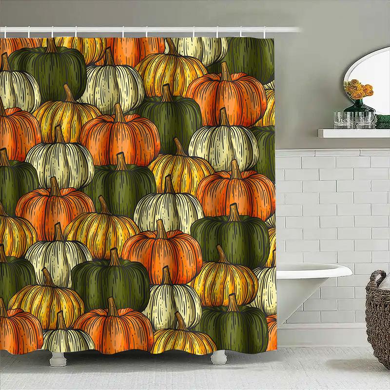 

Tuniu Hand Drawn Pumpkin Pattern Shower Curtain Cute Fall Autumn Decor Kitchen Bathroom Decor W60H190(CM)-1 Pcs