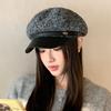Autumn and Winter New Velvet Leather Buckle Cap Fashion Warm Navy Hat Outdoor Leisure Beret