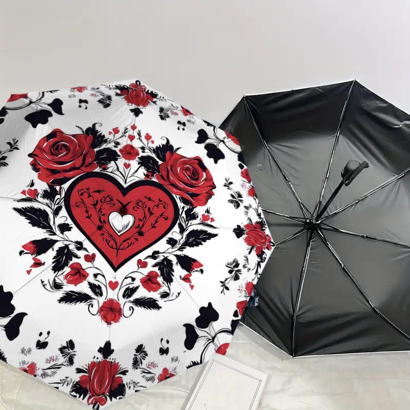 1PC Rose Heart Umbrella-8-Rib Reinforced Portable Folding Travel Suitable for All Seasons Outdoor Daily Use Is an Ideal Choice -K0346