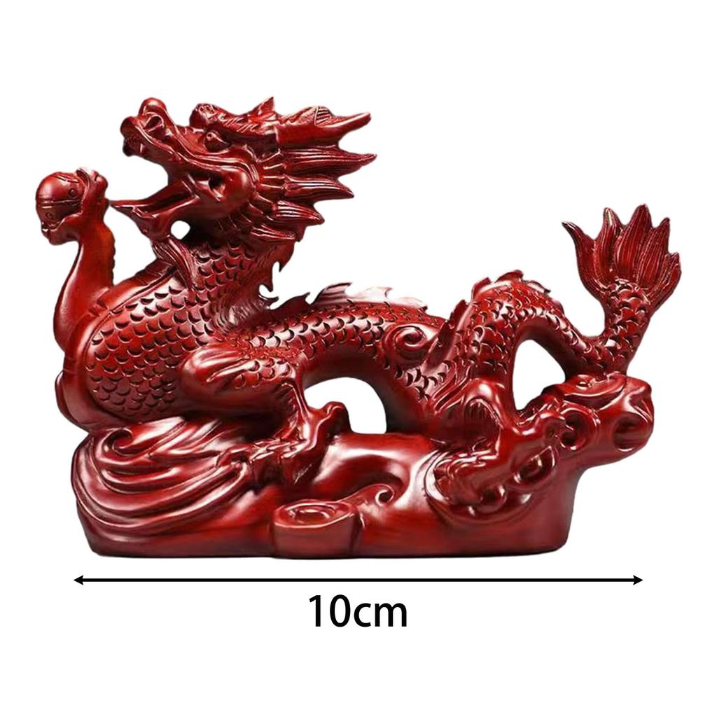 Wooden Carving Chinese Dragon Figurine Fengshui Decoration 3.9inch Long Souvenir Spring Festival for Desktop Decor Lifelike