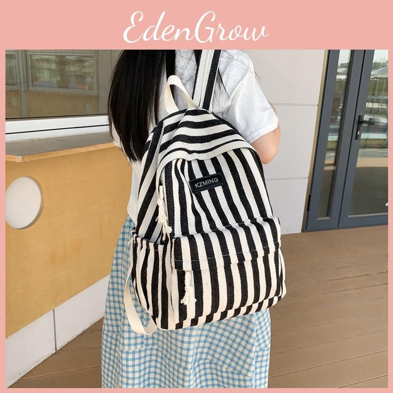Striped Pattern Fashionable Student Canvas Backpack For Casual Daily Use