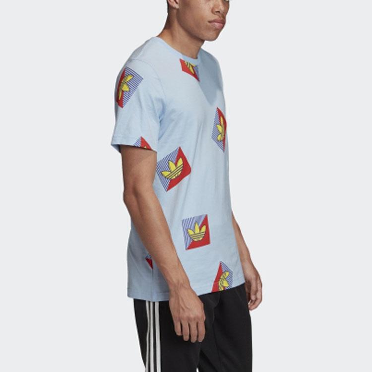 adidas originals Aop Diag Tee Casual Sports Round Neck Short Sleeve Light Blue Men's FM3343