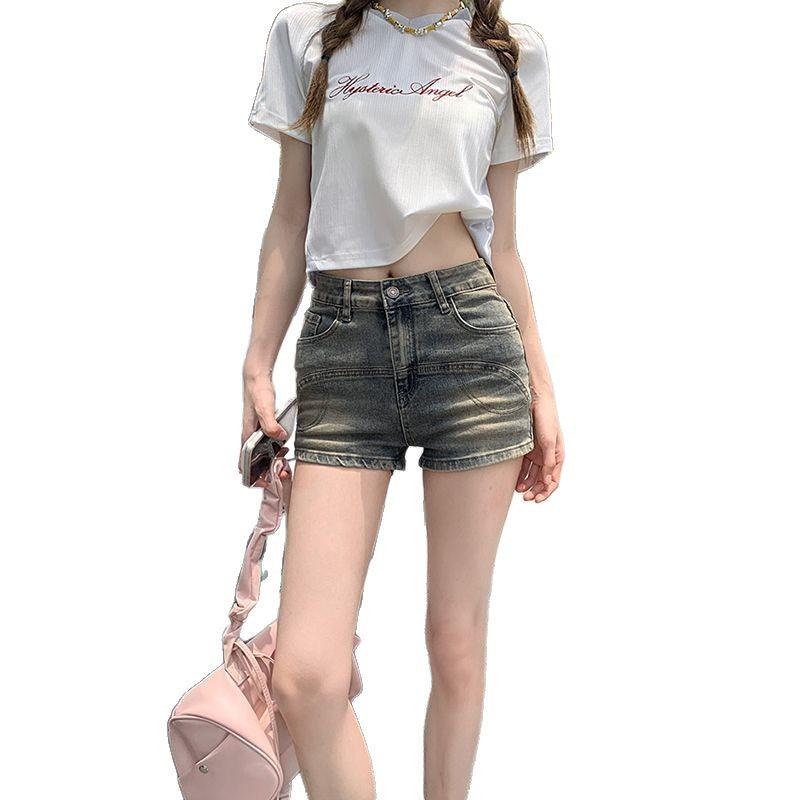 Women's Trendy Denim Hot Pants - Tight Hip-Wrapping, Casual Straight-Leg Shorts for Spring & Summer.