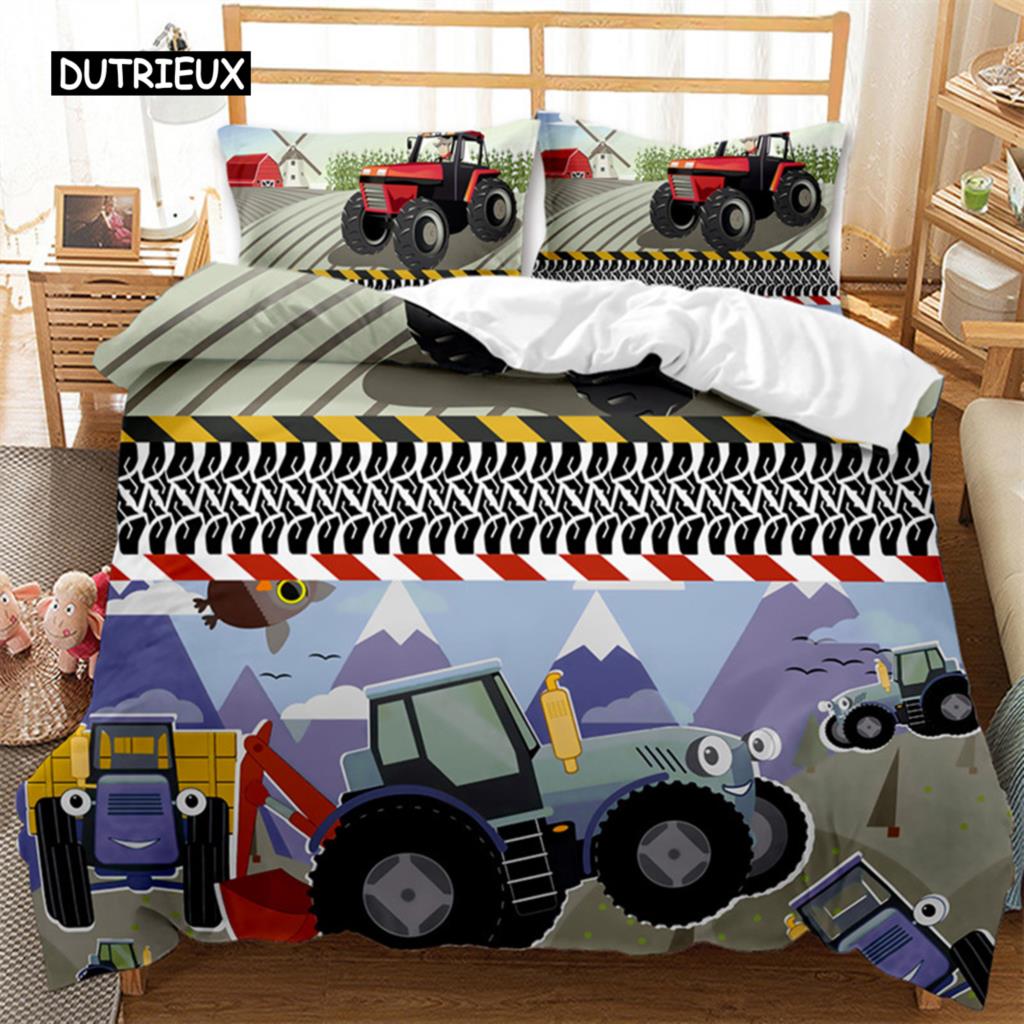 Travel Guide Duvet Cover Set Cartoon Route Car House Building Pattern Bedding Set Microfiber Travel Theme King Size Quilt Cover