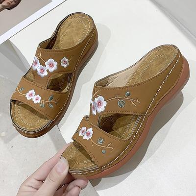 Neue Damensandalen, flache offene Schuhe, lässige Damensandalen mit dicken Sohlen, Retro-Sandalen mit Pflaumenblütenmuster, Zapatos de Mujer