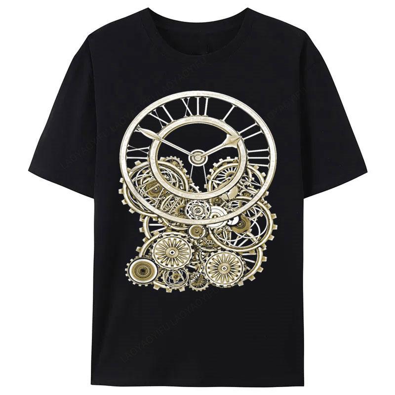 

Tick Tock Vintage Steampunk Style Camisetas Elegant Steampunk Clock T-Shirt Polyester Short Sleeved Graphic Tees Men s Top S разноцветный