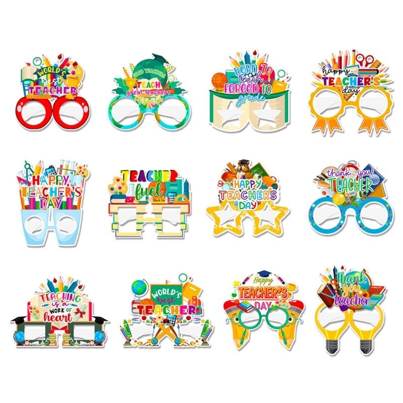 Set of 12 Teacher Appreciation Paper Eyeglasses Fun Teacher Eyewear for Fun and Festival Photo Booth Decorations