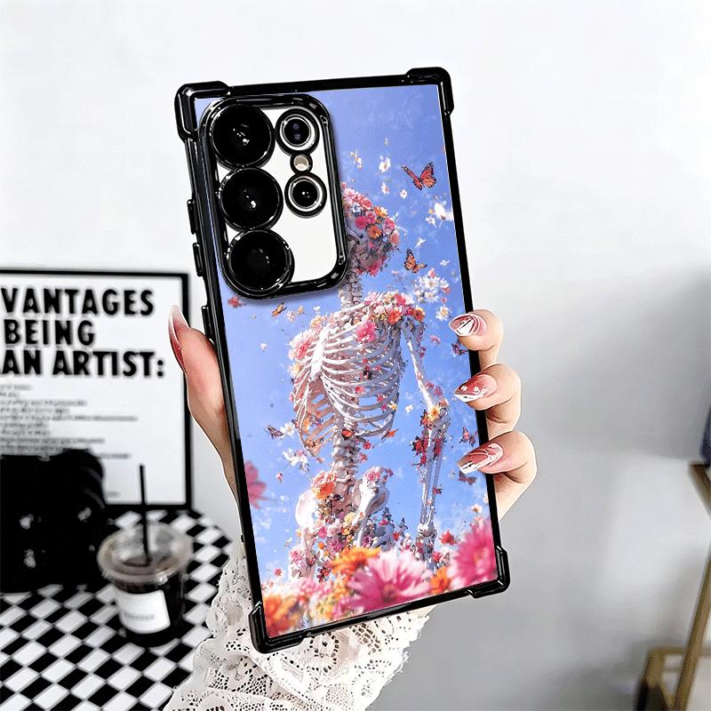 Floral Skull Flower Skeleton Plating Phone Case For Samsung Galaxy S24 S25 FE S26 Edge S23 Ultra S22 S21 Plus S20 Anti-Fall Aira