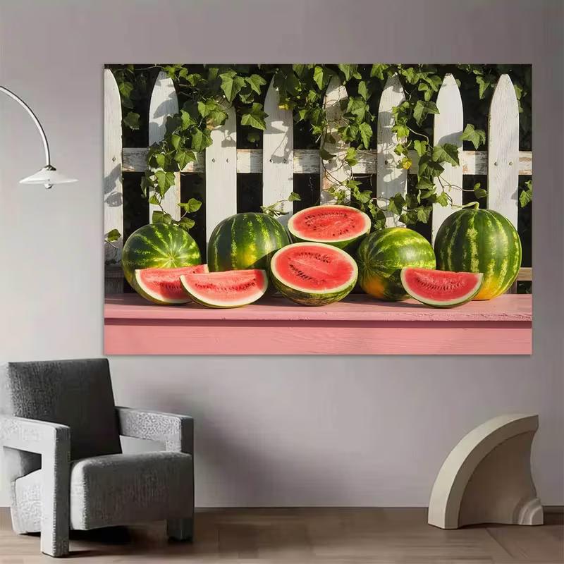 2D Summer Party Backdrop Watermelon Slices and Whole Watermelons with Ivy Background
