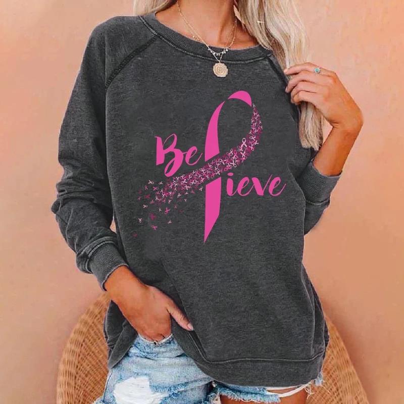 Shoulder sleeves autumn winter letter loose 3D printed long sleeved round neck sweatshirt Pullovers & Long Sleeves (women’s)