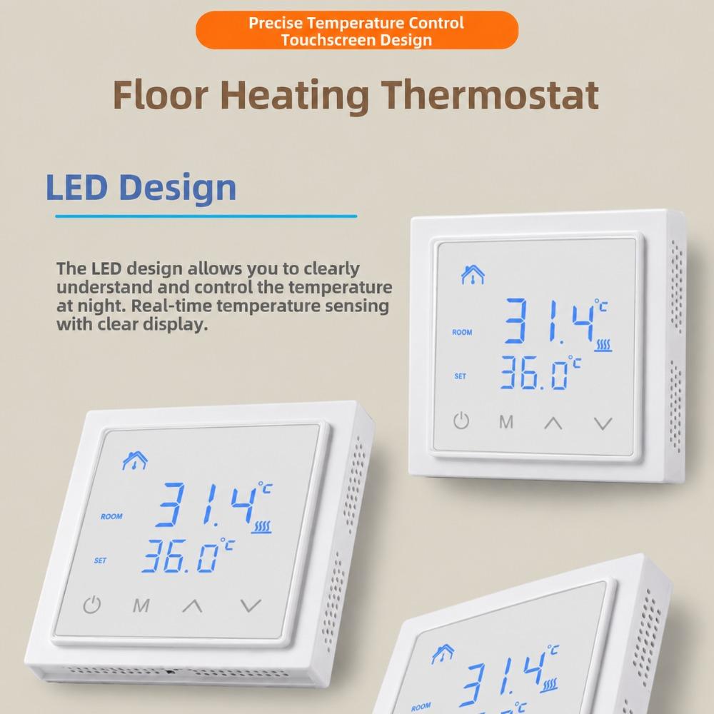 White Backlight Smart Thermostat 16A Current Electric Heat Thermostat  Electric Heating Cable