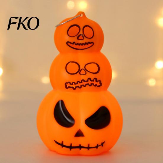 Horror Pumpkin Light Halloween Stacking Light, LED Light-up Decoration for Portable Party, Glowing Hanging Ornament with Metal Ring Three Layered