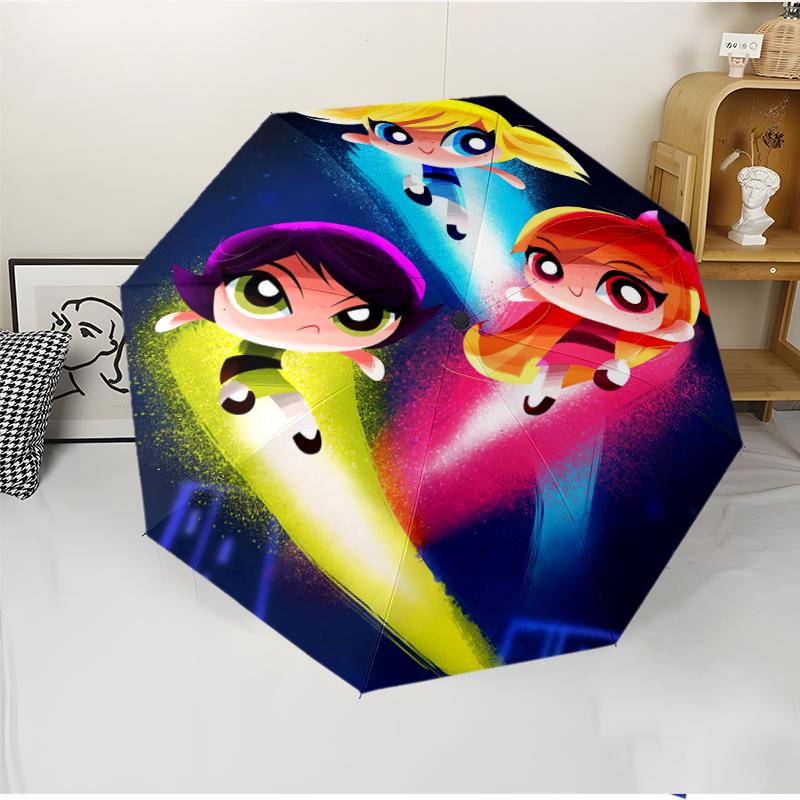 Powerpuff Fashionable Automatic Opening/Closing Folding Umbrella. Portable and Foldable, Ideal for Gift, Travel, and Daily Use.