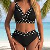 Europees en Amerikaans Polka Dot Gespleten Zwempak Dames Zwart Slank Hoge Taille Bandjes Bikini Strandvakantie Zwempak Set