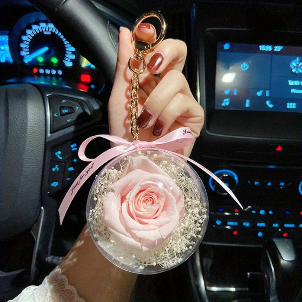 Flowers Rose Keychain Acrylic Ball Rose Car Hanging Valentine's Day Gift for Wife Car Interior Keychain