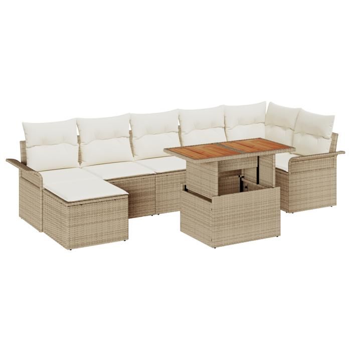 VidaXL Ensemble Salle à Manger Jardin 8 Pièces avec Coussins Beige Rattan Acacia 3349364