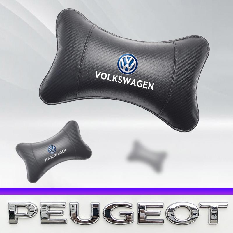 Car Seat Headrest Breathable Carbon Fibe Neck Pillow Accessories Valve Cap For VW Golf Amarok T5 Phaeton Teramont ID3 Tiguan T-C