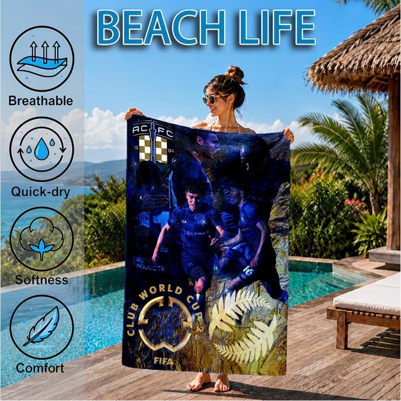 Auck-land Football Club Printed Microfiber Beach Towel, Soft And Absorbent, Quick-Dry, Ideal for Summer Travel, Beach Essential, Swimming Pool