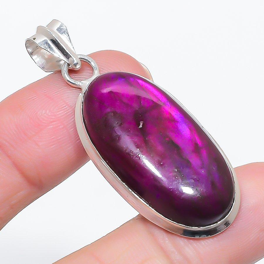

Natural Pink Labradorite Gemstone 925 Sterling Silver Jewelry Pendant 1.97 g9b95