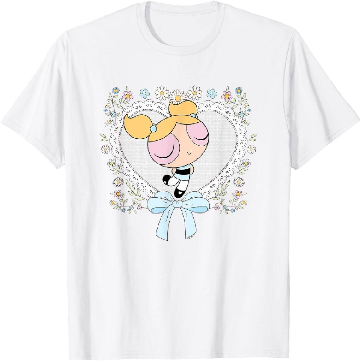 The Powerpuff Girls Bubbles Cute Floral Heart Portrait T-Shirt XXXXXL белый