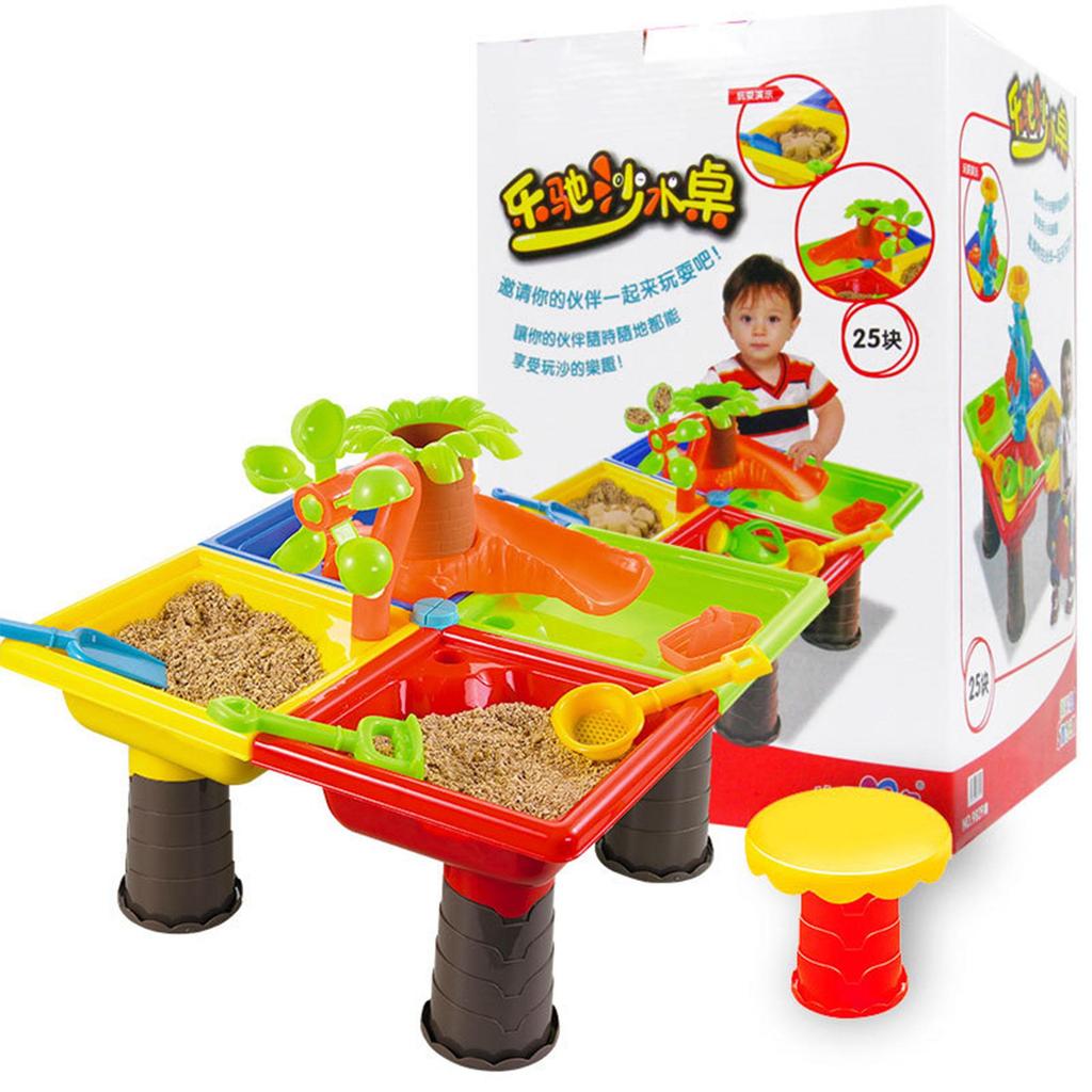 Kids Sand Water Table Play Set, Outdoor/Indoor Sandbox Toy Beach Toys Tools, 4-in-1 Activity Table for Toddlers, Summer Backyard Beach Toy for Kids 3+