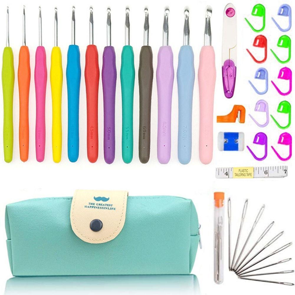 Ergonomic Handles Crochet Hooks Set 5/9/12Size with Storage Case Crochet Kit Soft Handles 2-8mm Crochet Needle Kit Beginners