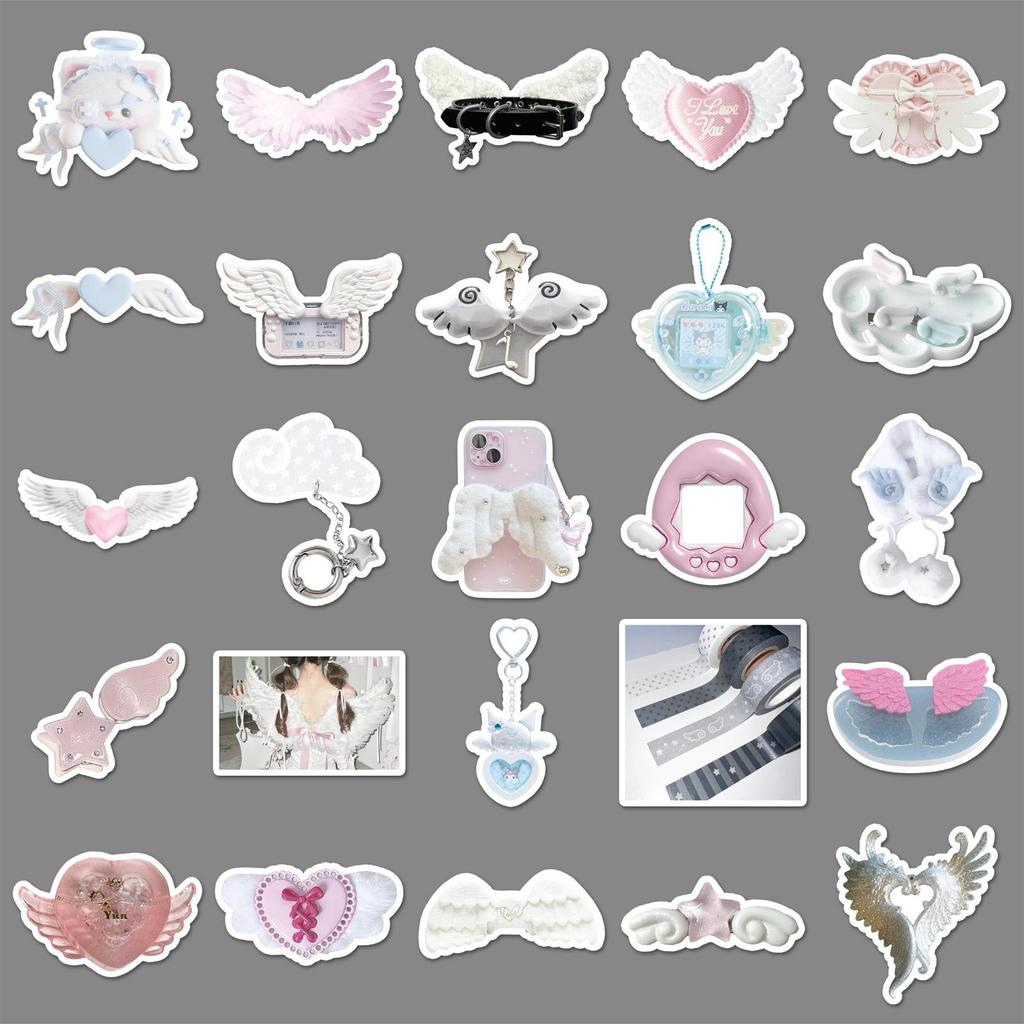 50 PCS Waterproof INS Style Girly Heart Wings Cartoon Stickers for DIY Notebook & Tea Cup Decoration