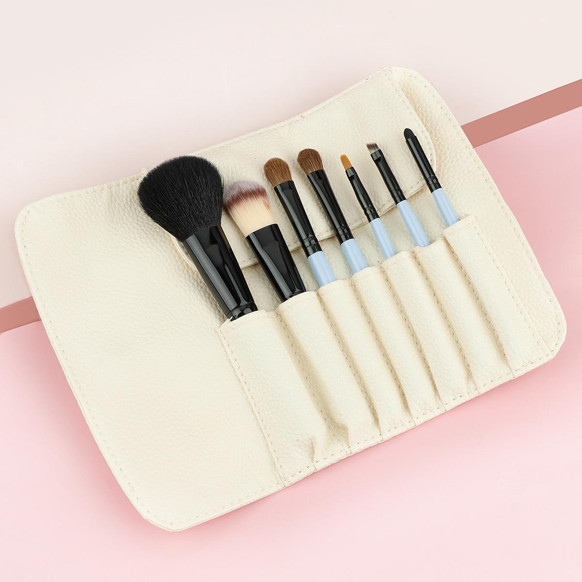 7pcs Makeup Brushes Powder Foundation Blusher Cosmetics Tools Goat Hair бежевый