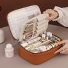Women PU Leather Double Layer Travel Makeup Wash Clear Cosmetic Bag With Zipper Multi-Compartment Waterproof Toiletry Organizer