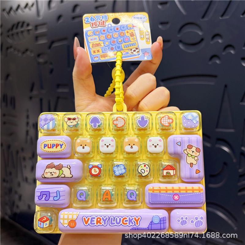 Funny 26 Grid Keyboard Keycap Clicker Keychain Fidget Push Squeeze Stress Anxiety Relief Decompression Sensory Bag Charm Gift