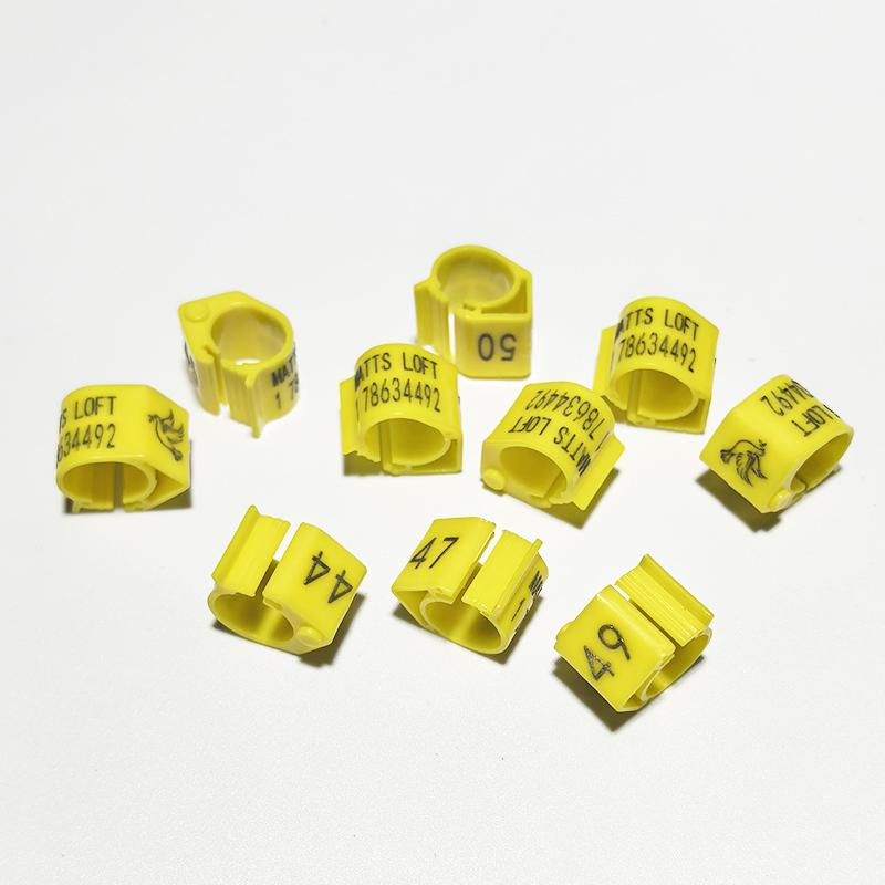 

100Pcs Customized Engraved Pigeon Leg Bands Simulation Electronic Pigeon Rings with Name/Number for pigeon Racing Identification жовтий