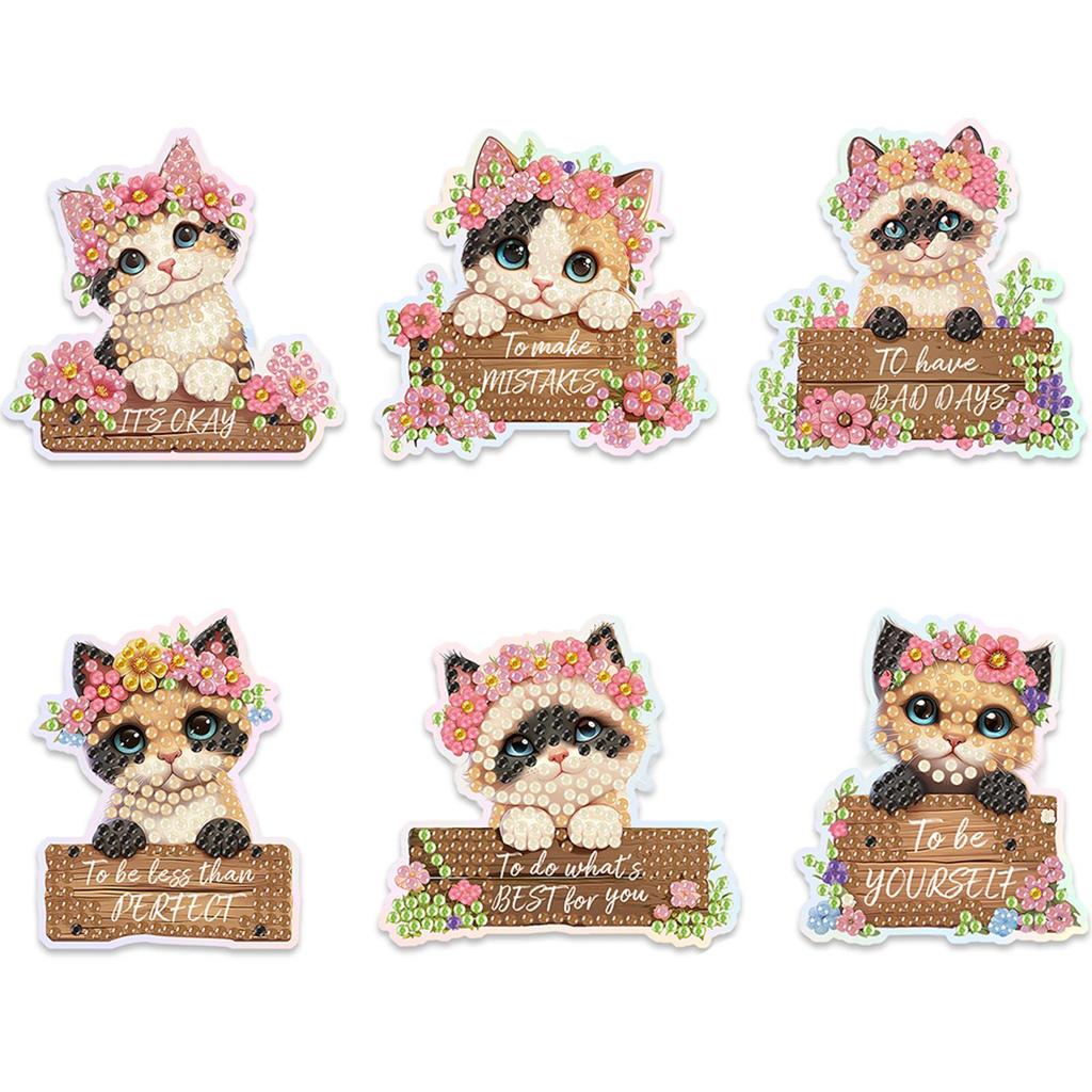 6Pcs Animal Pattern DIY DIY Diamond Painting Magnets Kit Crystal Sparkling Diamond Magnets Set for Refrigerator Mailbox Decor
