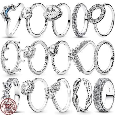 925 Sterling Silver Shiny Classic Square Crown Heart-shaped Ring Exquisite Luxury Charm Jewelry Holiday Surprise Gifts